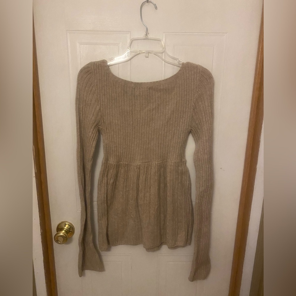VTG Y2K Hollister Dark Tan Ribbed Knit Babydoll Sweater Rare - Picture 2 of 9